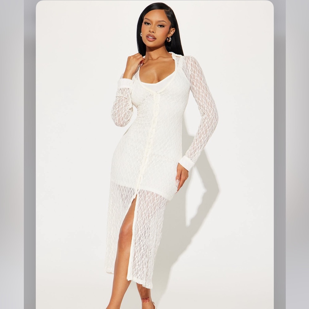 Fashion Nova White Lace Midi Dress